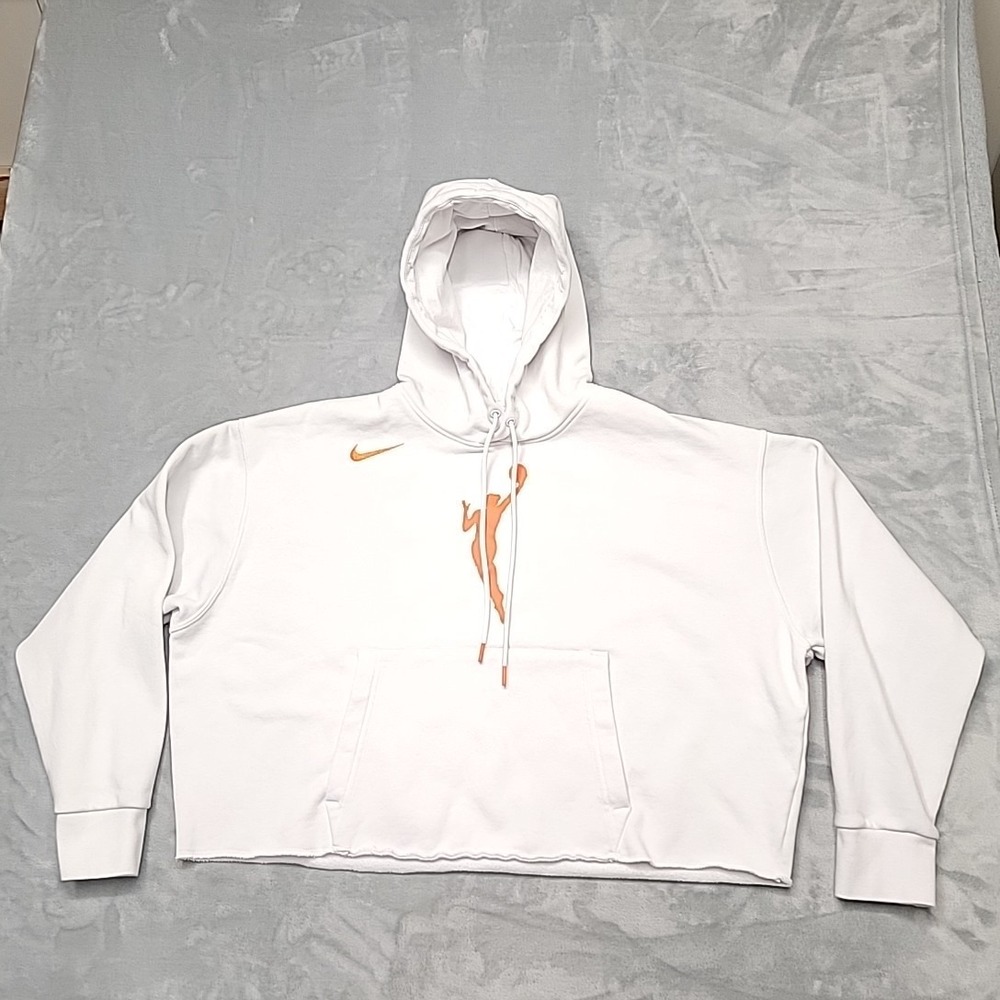 Nike Hoodie Womens XL White WNBA Logo Cropped Pullover Fleece Basketball Sporty